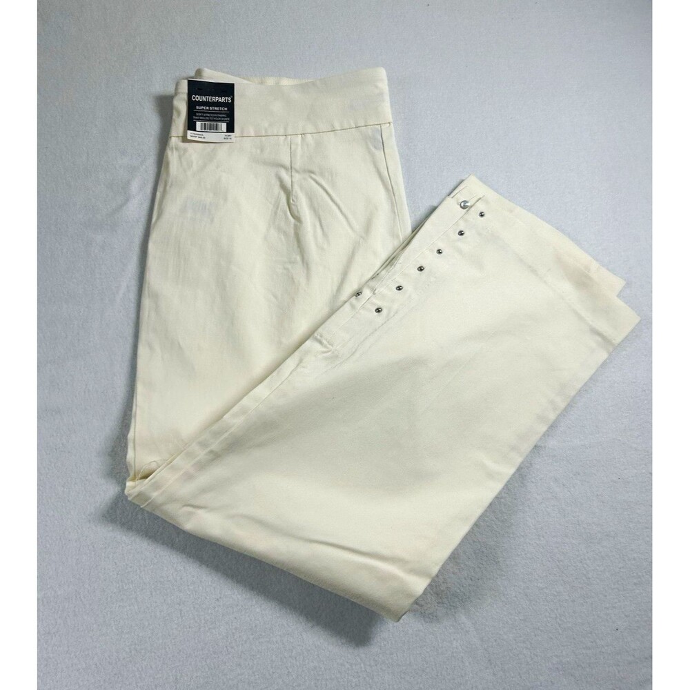 Counterparts Womens Pants Size 16 Ivory Solid Stretch Easy Care NEW 353